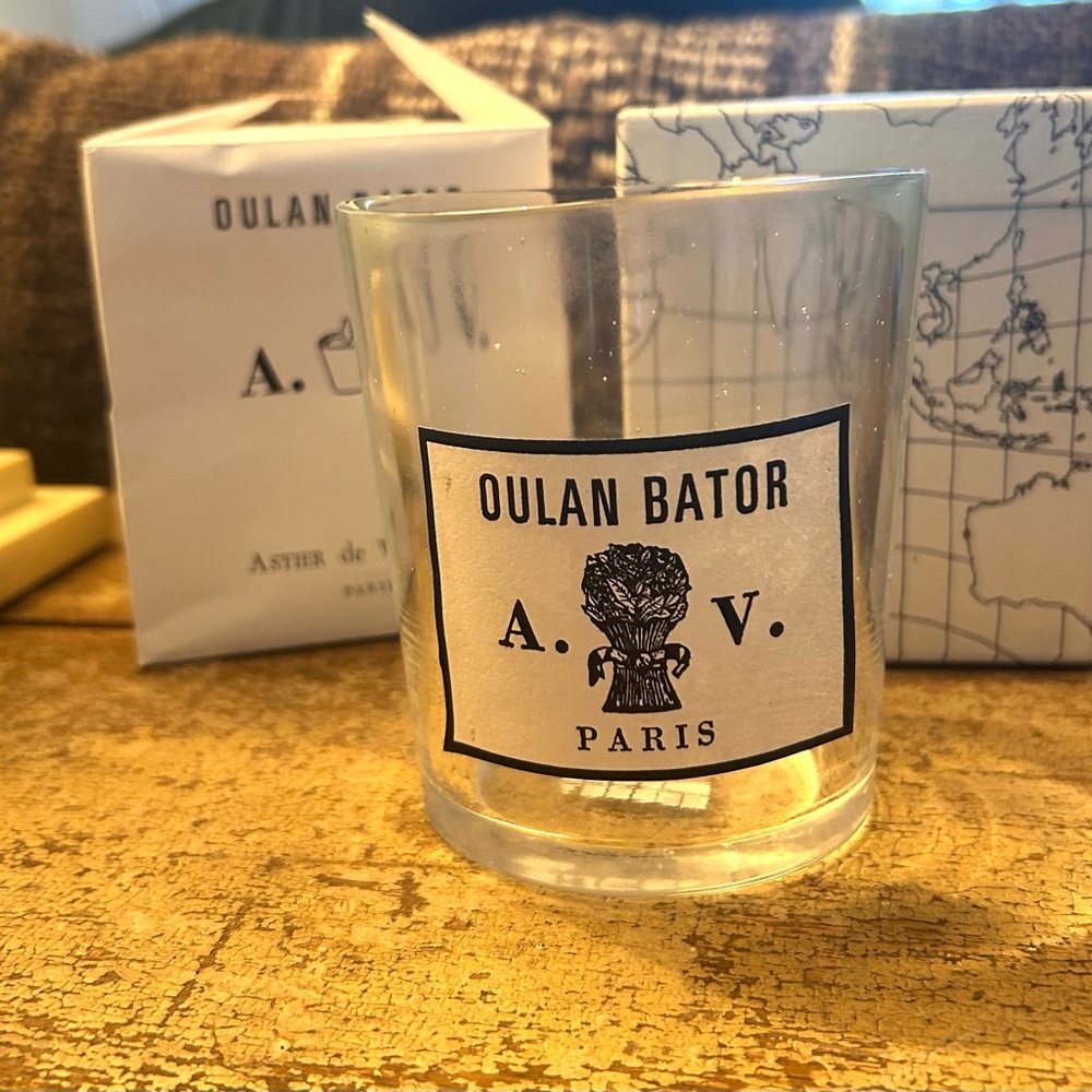 Astier de Villatte empty Oulan Bator handblown candle vessel.